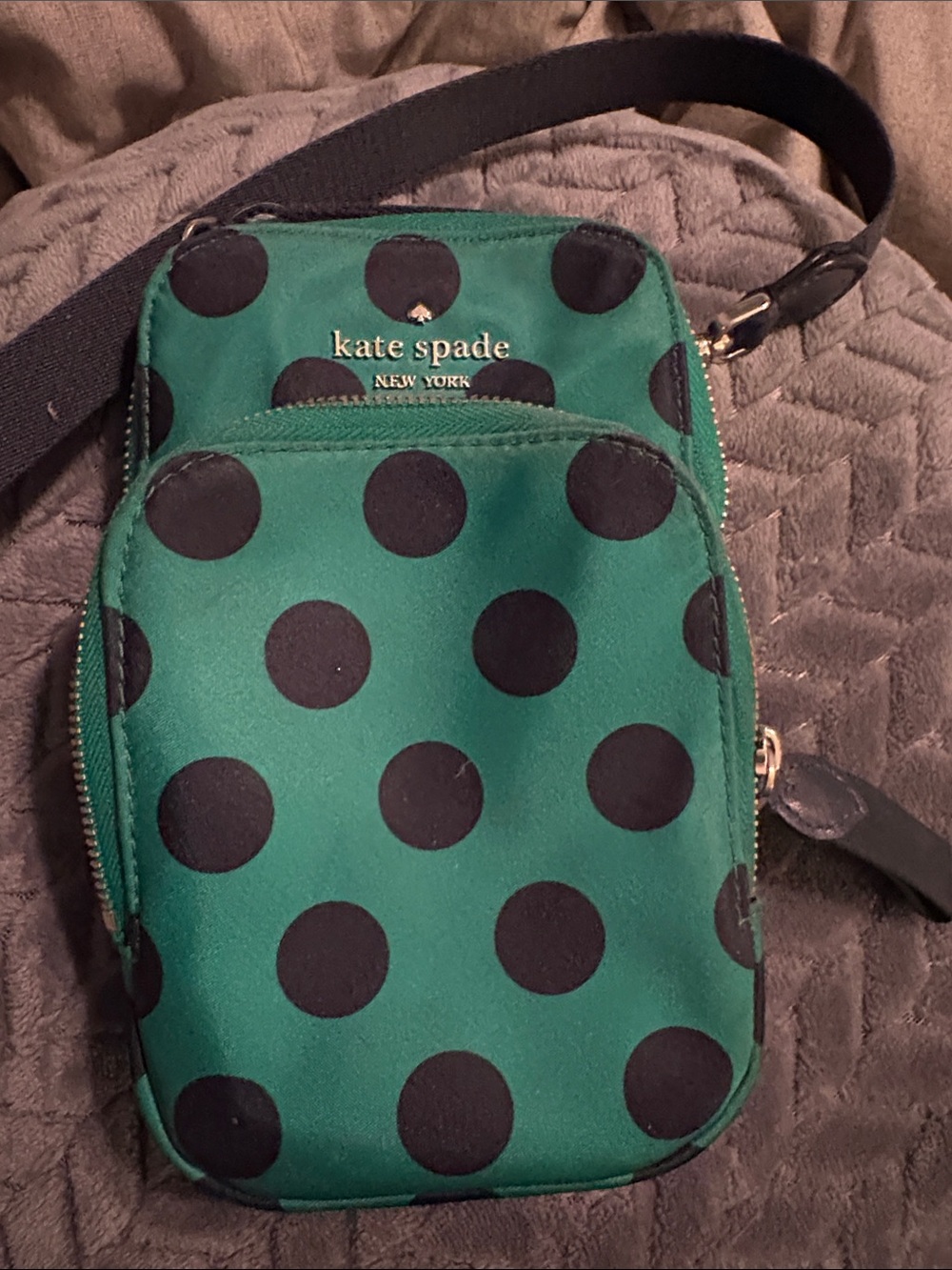kate spade emerald green and black polka dot crossbody bag